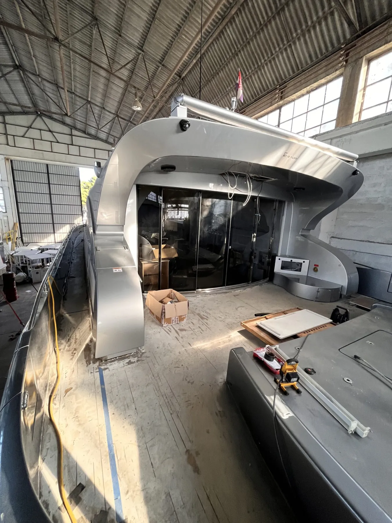 Aft deck with the old teak removed, substrate exposed